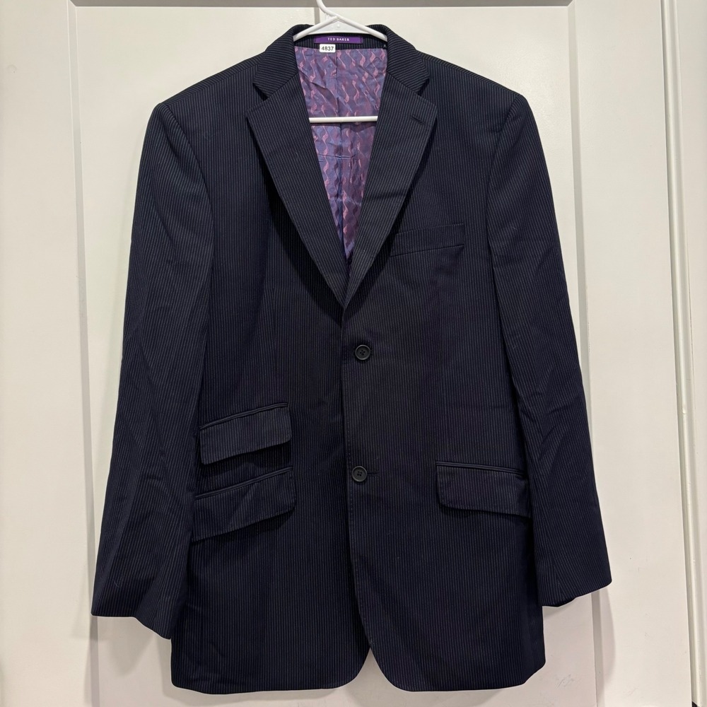 Ted Baker Endurance Mens 40R Wool Pinstripe Blazer Navy Blue 2-Button Jacket